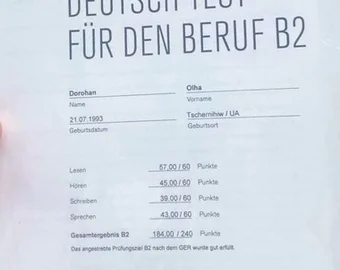 Zertifikat Deutsch-Test für den Beruf B2