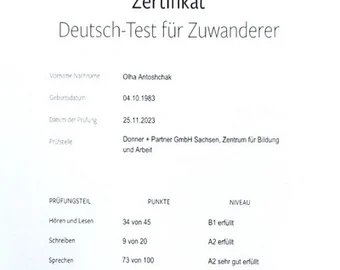 Zertifikat Deutsch-Test für Zuwanderer
