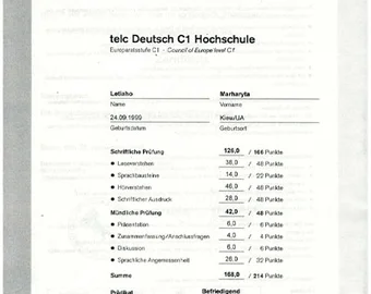 Zertifikat telc Deutsch C1 Hochschule