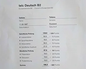 Zertifikat telc Deutsch B2