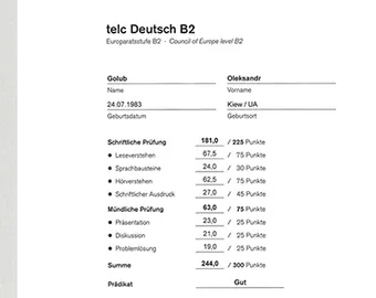 Zertifikat telc Deutsch B2