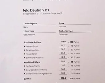 Zertifikat telc Deutsch B1