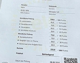 Zertifikat telc Deutsch B1