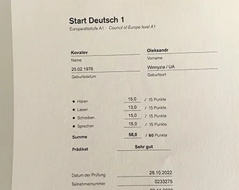 Zertifikat Start Deutsch 1